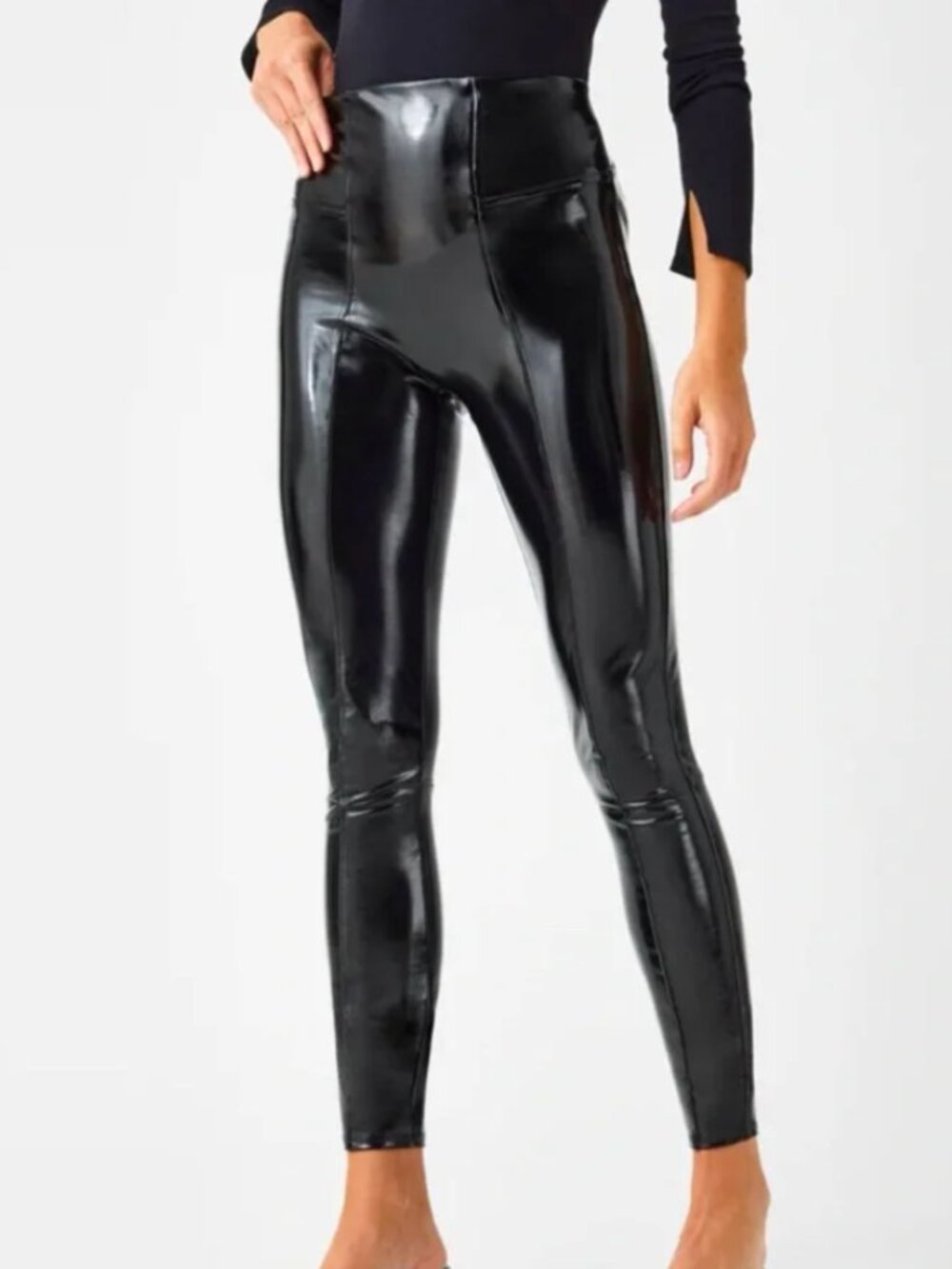 SPANX BLACK PATENT LEATHER LEGGINGS MEDIUM NWOT